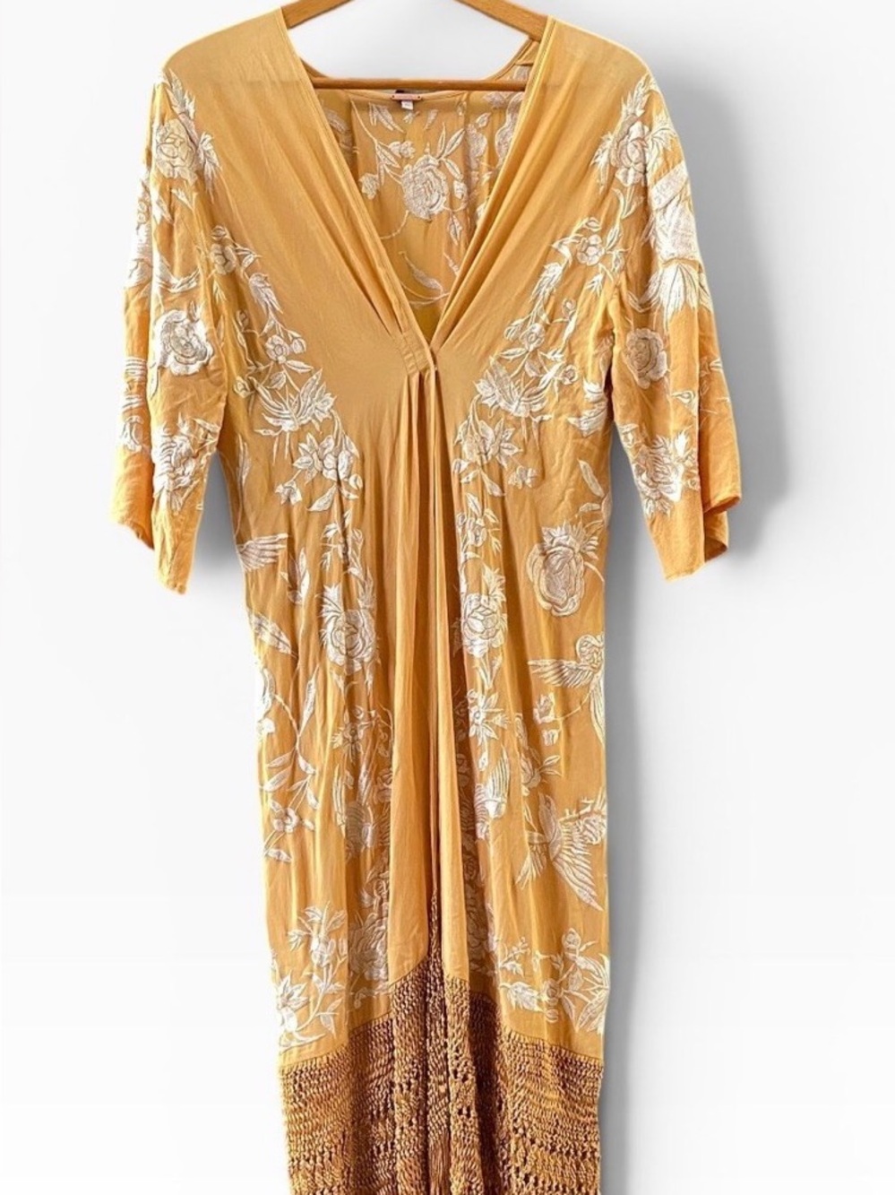 Johanna Ortiz Frontier Melodies Embroidered Silk Maxi Dress Kimono Robe XS